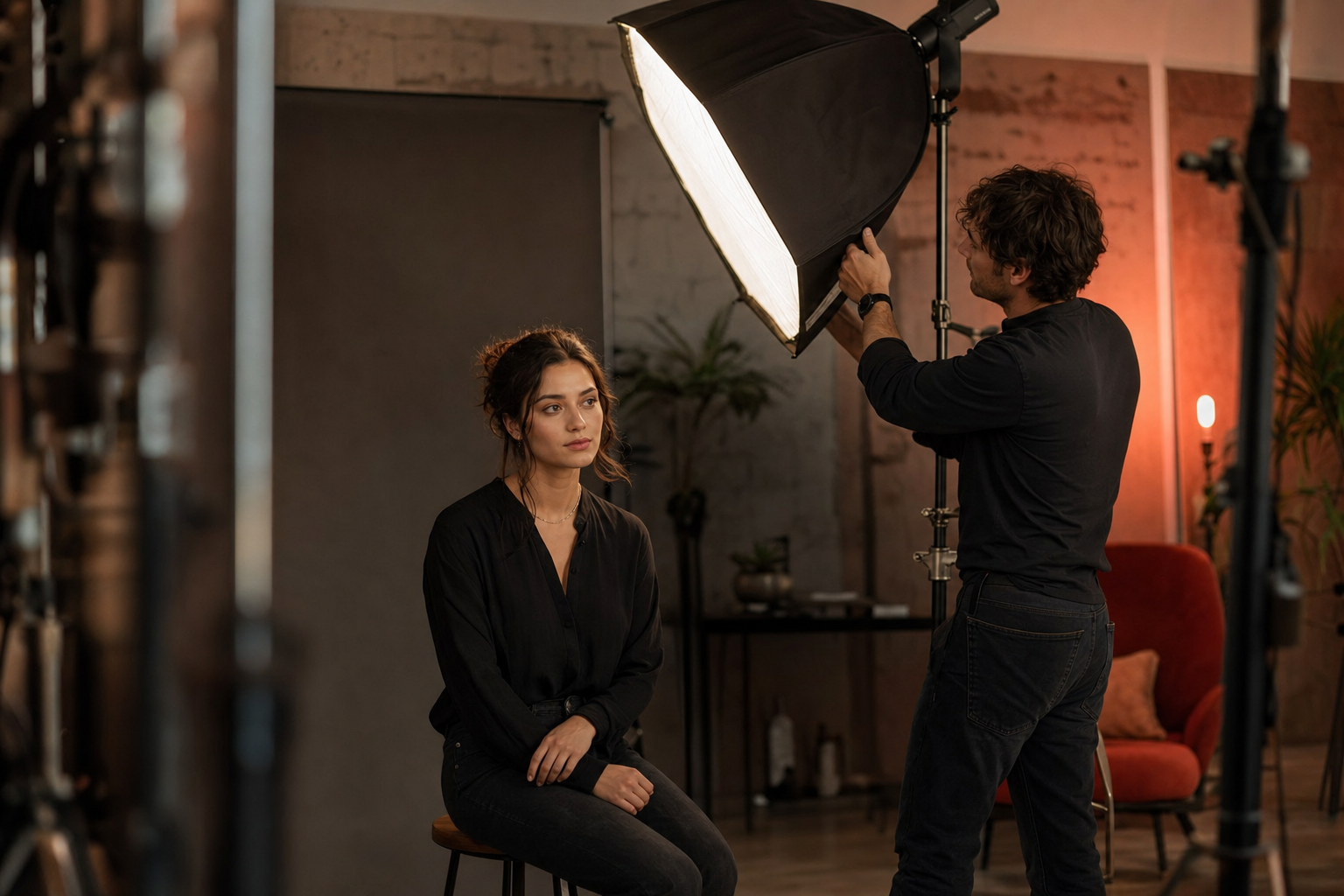 Portrait en studio à Mulhouse, éclairage doux et arrière-plan flouté